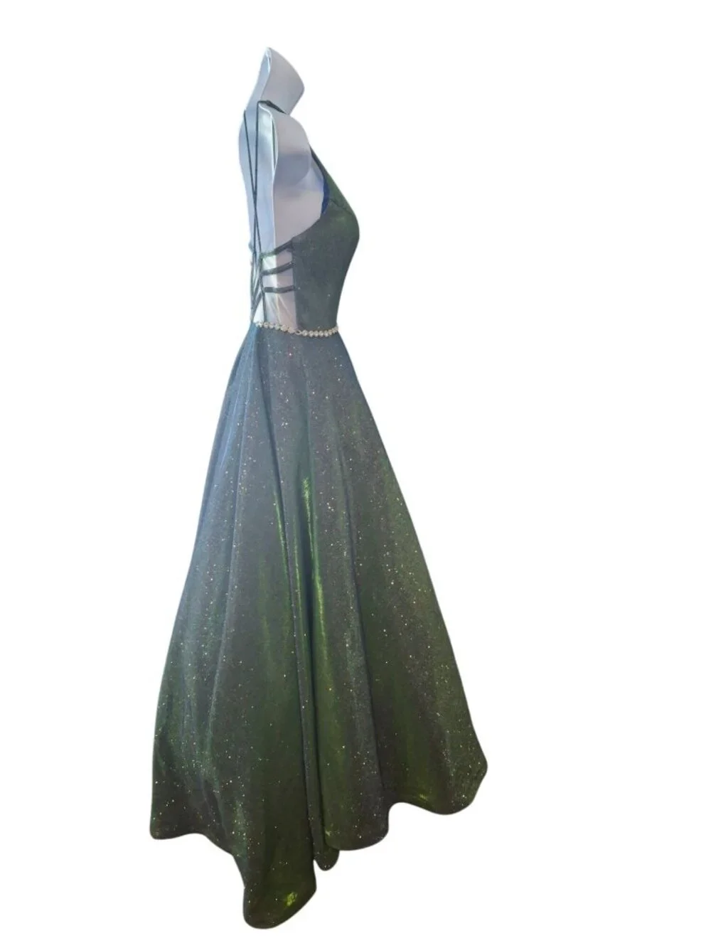JVN by Jovani Gown Size 2 Green Glitter Halter Rhinestone Prom Formal Dress